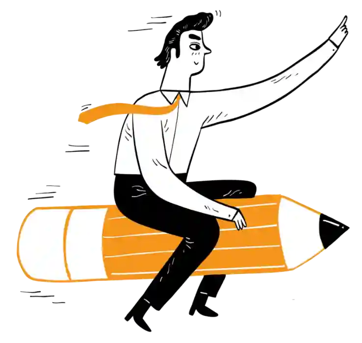 man flying on a pencil