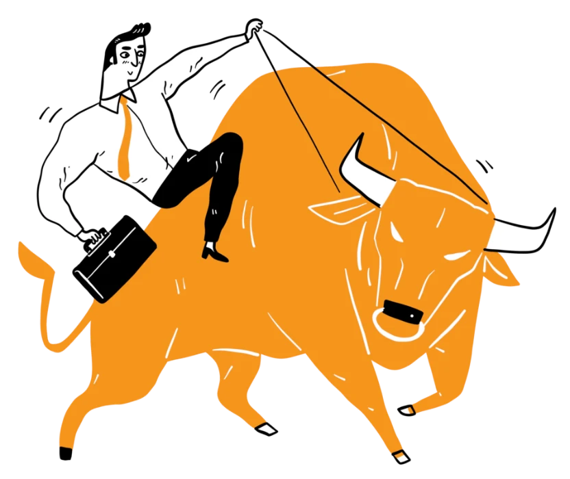 business man riding a bull